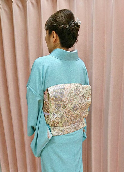 浅葱色 蛤文様江戸小紋/正倉院文様袋帯